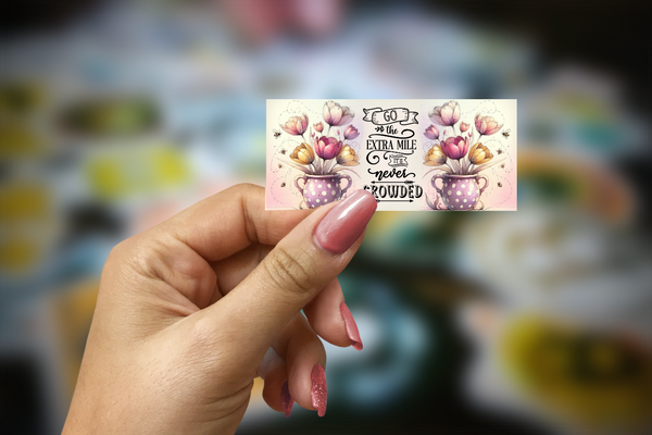 Go the Extra Mile It's Never Crowded Inspirational Glossy Sticker | Handmade Floral Motivation Decal | 3.5 x 1.75 Inch