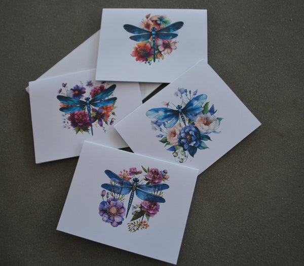 4 Dragonfly blank notecards 