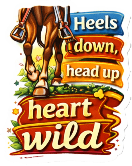 Share Heels Down Head Up Heart Wild Sticker Equestrian Horse Riding Quote Cowgirl West