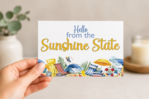 Hello from the Sunshine State Greeting Card | 4x6 Florida Beach NoteCard