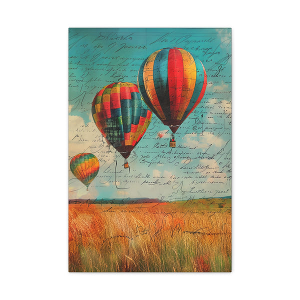 Decorative panel with colorful hot air balloons and a field background