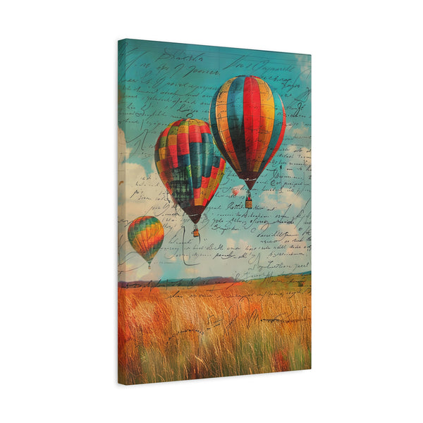 Canvas print with hot air balloons and a field, on a white background