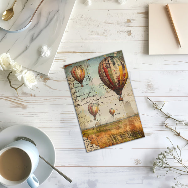 12 Handmade Hot Air Balloons – Blank Inside – Folded 4x6 Every Occasion Notecards with White Envelopes 