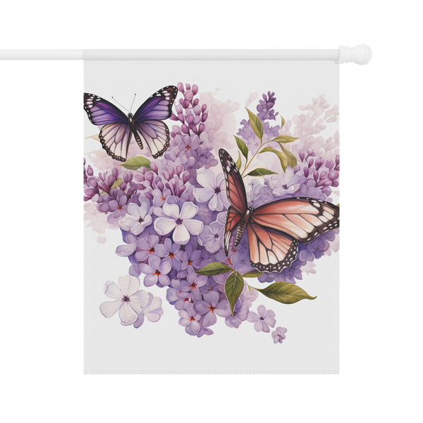 Decorative roller blind with butterflies and flowers design on a white background