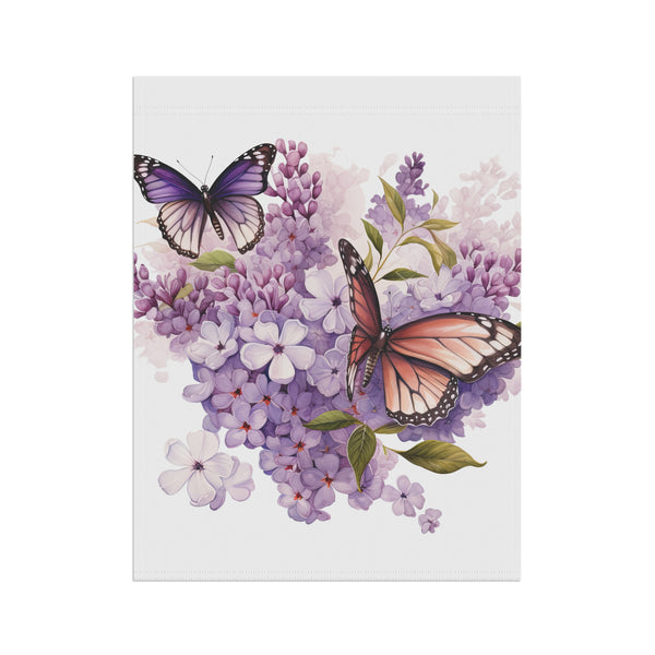 Butterflies on a background of purple and white flowers