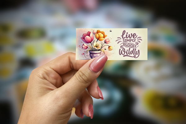 Live Simply Bloom Wildly Inspirational Glossy Sticker | Handmade Floral Motivation Decal | 3.5 x 1.75 Inch
