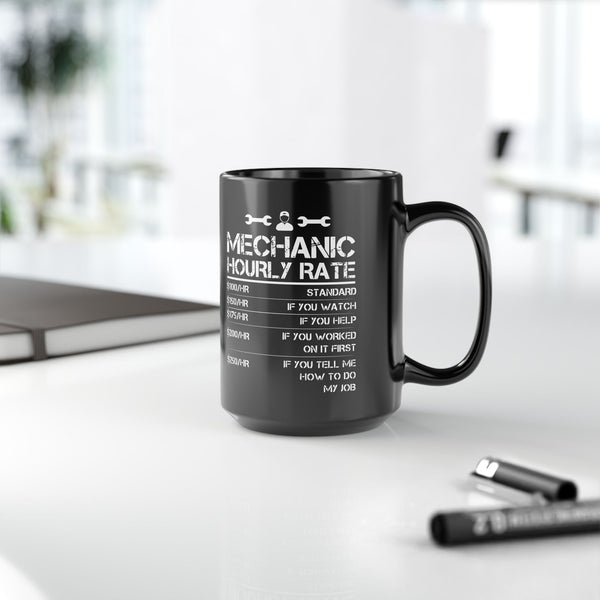
Gift for Gearheads Funny Mechanic Rates Black Hot Rod Coffee Mug, 15oz Guys