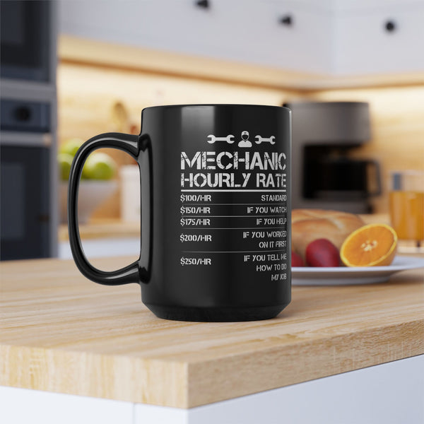 
Gift for Gearheads Funny Mechanic Rates Black Hot Rod Coffee Mug, 15oz Guys