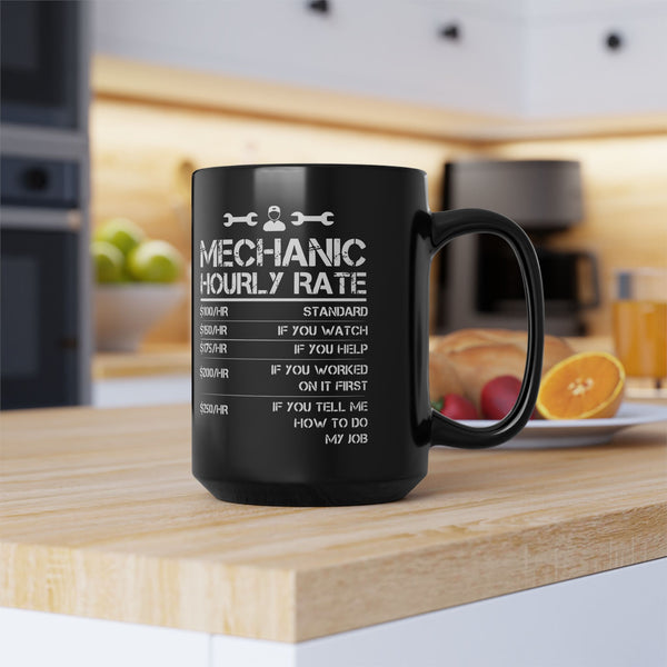 Gift for Gearheads Funny Mechanic Rates Black Hot Rod Coffee Mug, 15oz Guys