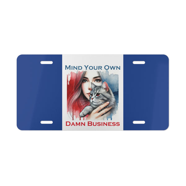 Mind your own damn business license plate with cat lady 