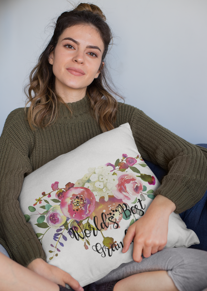 World's Best Grandma Pink Rose Decorative Floral Throw Pillows, Home Decor