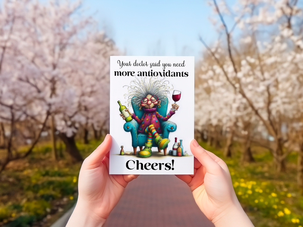 Funny Wine Birthday Card 4x6 Old Lady Antioxidants Humor Card for Women