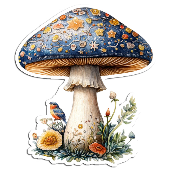 Decorative cutout of a mushroom with floral design on a white background