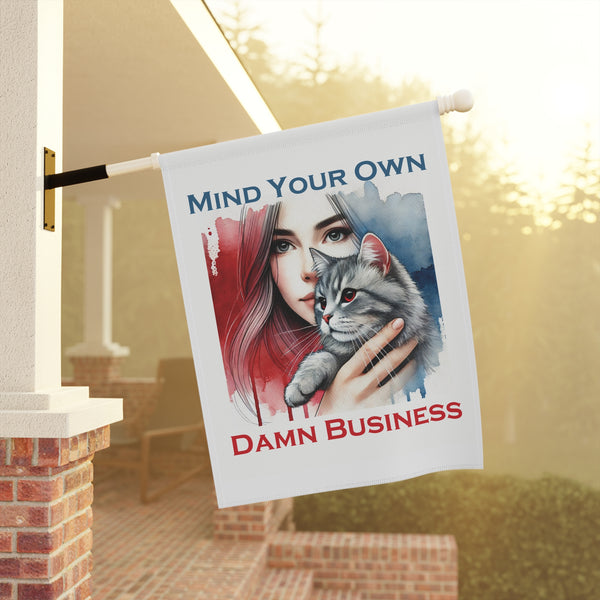 Porch Flag with Cat Lady and Mind Your Own Damn Business 