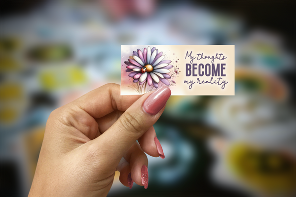 My Thoughts Become My Reality Inspirational Glossy Sticker | Handmade Floral Motivation Decal | 3.5 x 1.75 Inch