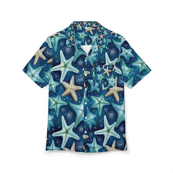Short-sleeve shirt with starfish pattern on a white background
