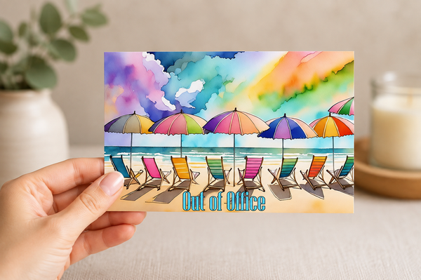 Out of Office Blank Notecard Set | Colorful Beach Stationery with Envelopes