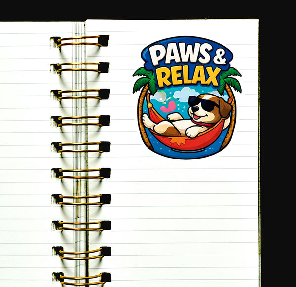 Share Paws and Relax Dog Sticker Cute Beach Puppy Decal Pet Lover Journal Scrapbooking