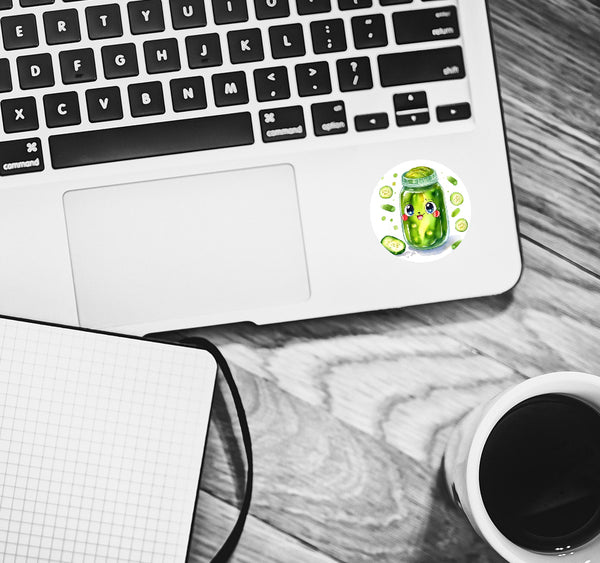 Handmade stickers of pickle in a jar