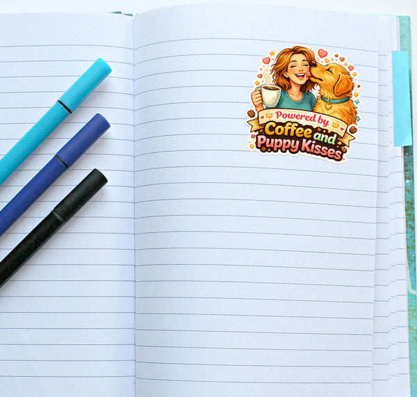 Powered by Coffee & Puppy Kisses Sticker Dog Lover Cute Puppy Journal Scrapbook
