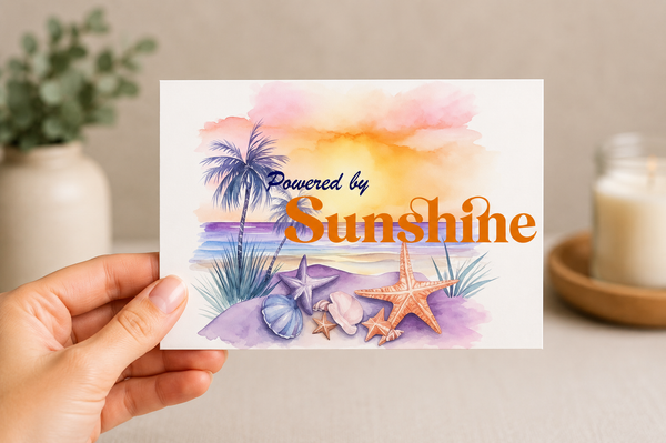 Powered by Sunshine Blank Notecard Set | Coastal Beach Stationery with Envelopes