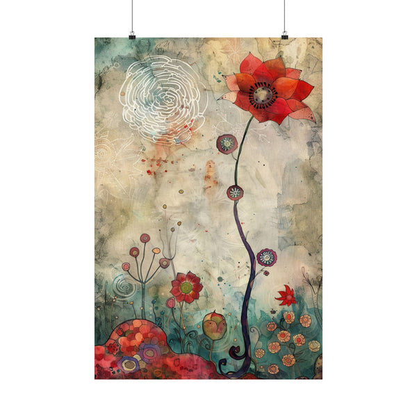 Colorful floral artwork with a textured background