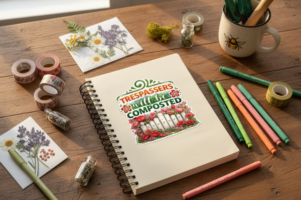 Trespassers Will Be Composted Sticker lifestyle mockup
