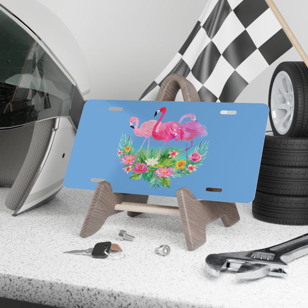 Pink flamingos front license plate