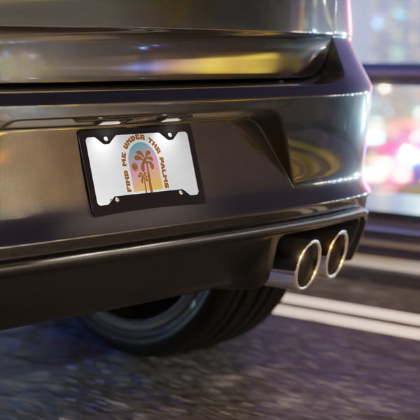 Car license plate with a scenic design on a blurred street background