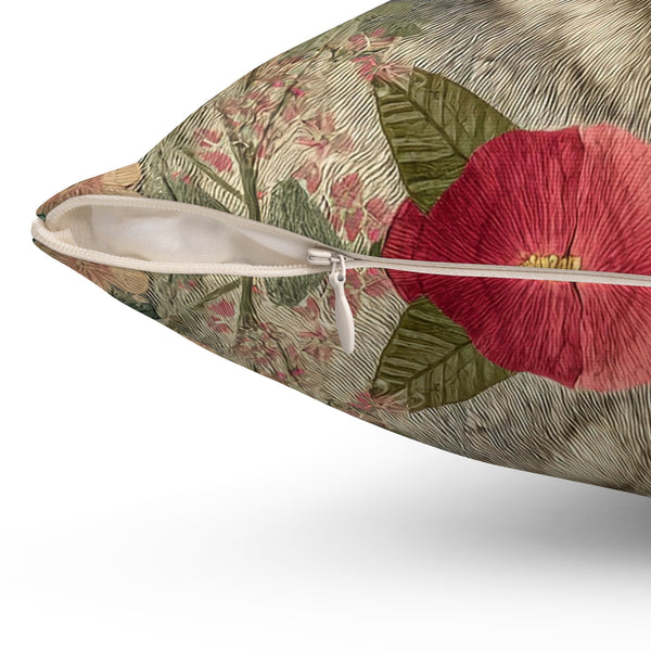 Floral-patterned pouch with a zipper on a white background