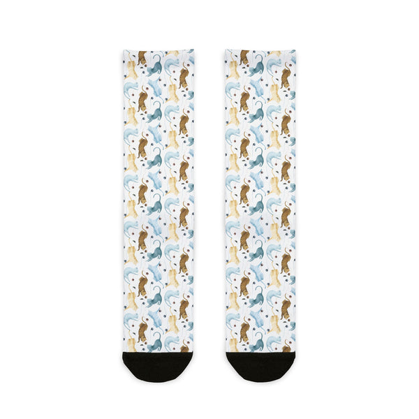 Pair of socks with dog pattern on a white background