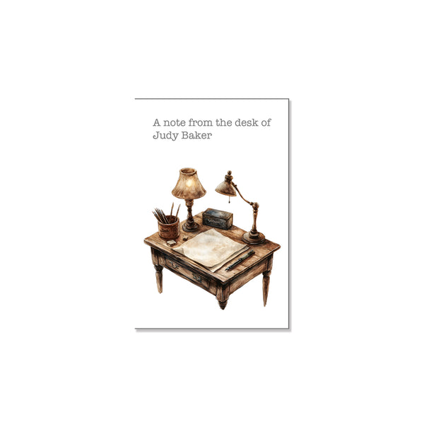Wooden desk personalized notecards for writers