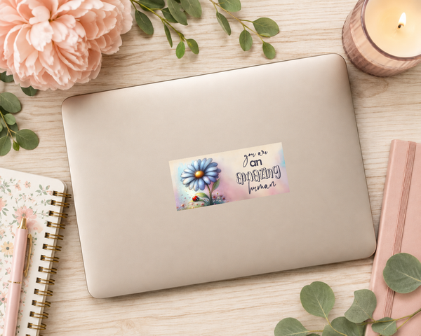 You Are an Amazing Human Daisy Inspirational Glossy Sticker | Cute Motivational Journal & Laptop Decal | Handmade 3.5 x 1.75 Inch