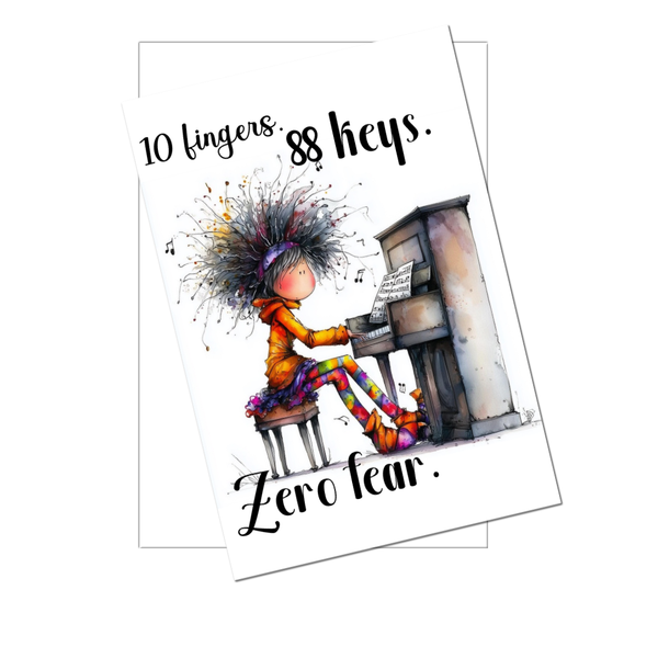 10 Fingers 88 Keys Zero Fear Funny Pianist Card – 4x6