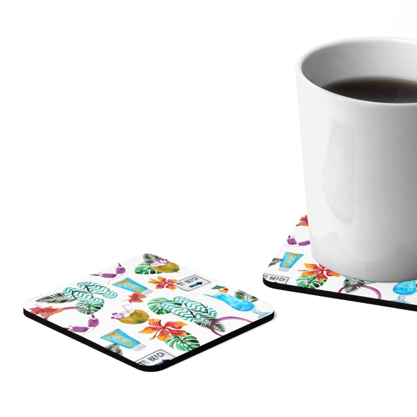 Beach Drinks Square Hardboard Coaster Set - 4pcs, Beach Home Decor