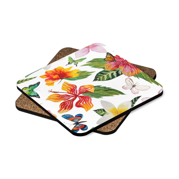 Hibiscus Square Hardboard Coaster Set - 4pcs