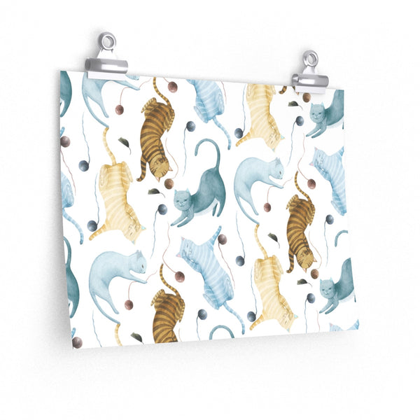 Playful Watercolor Cats Poster Print, Wall Art, Matte Finish Home Decor