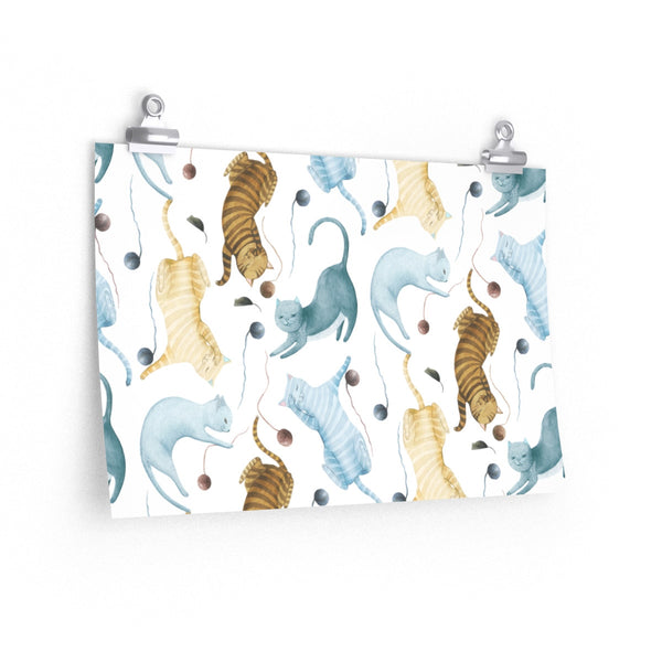 Playful Watercolor Cats Poster Print, Wall Art, Matte Finish Home Decor