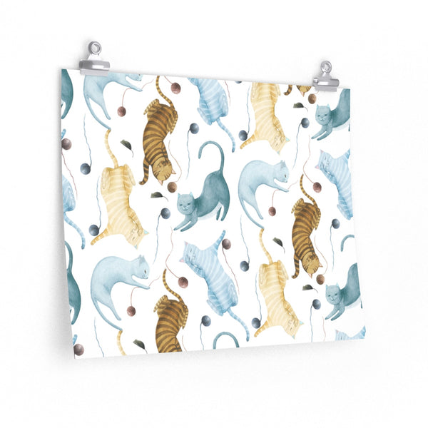 Playful Watercolor Cats Poster Print, Wall Art, Matte Finish Home Decor