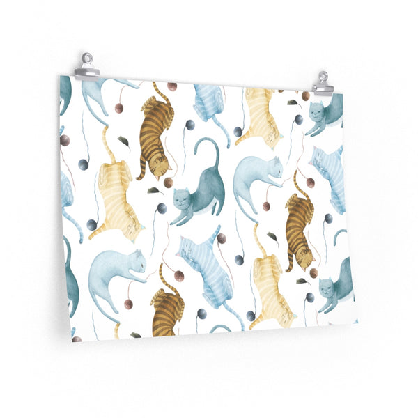 Playful Watercolor Cats Poster Print, Wall Art, Matte Finish Home Decor