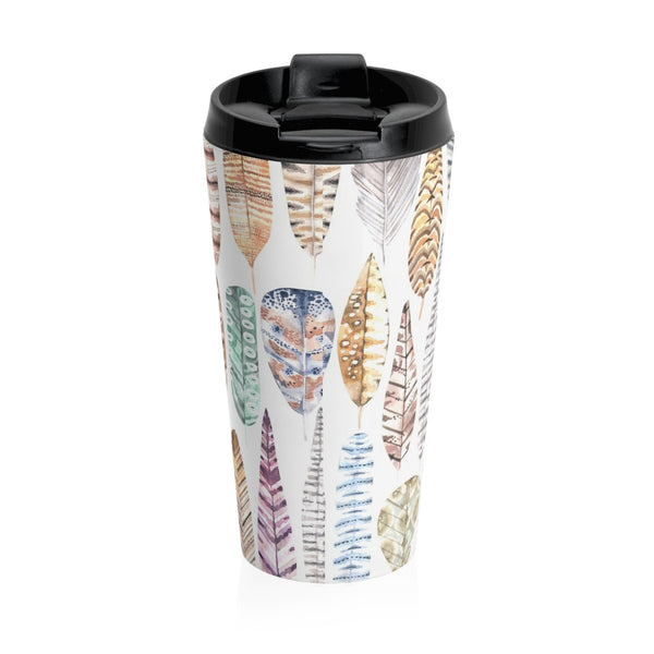 Boho Earth Tone Feathers Stainless Steel Travel Mug 15 oz