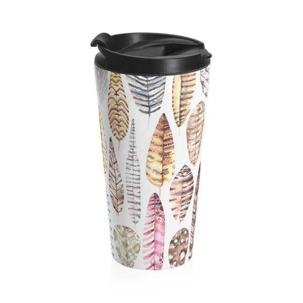 Boho Earth Tone Feathers Stainless Steel Travel Mug 15 oz