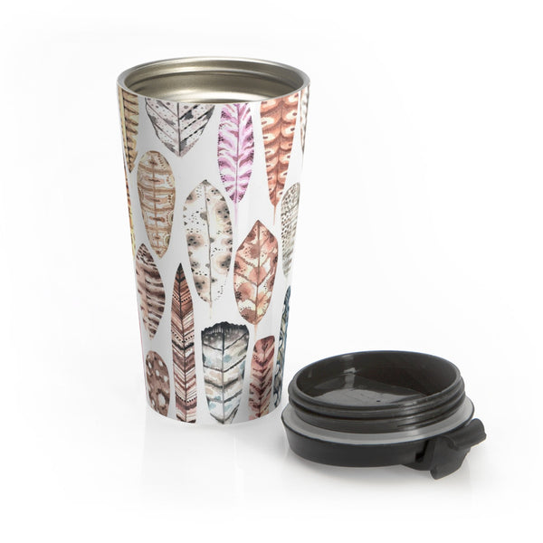 Boho Earth Tone Feathers Stainless Steel Travel Mug 15 oz