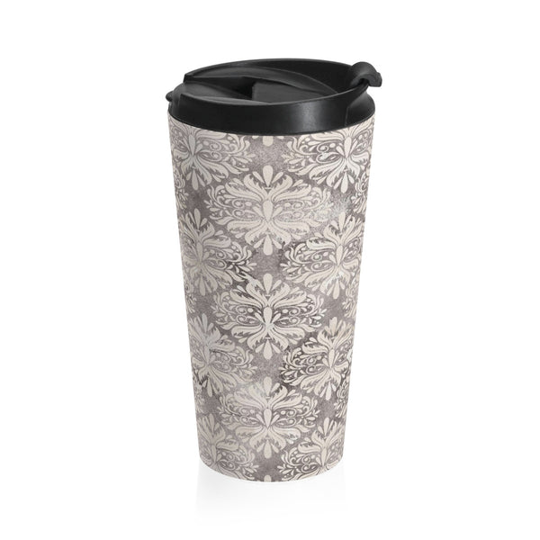 Grey Flower Stainless Steel Travel Mug 15 oz