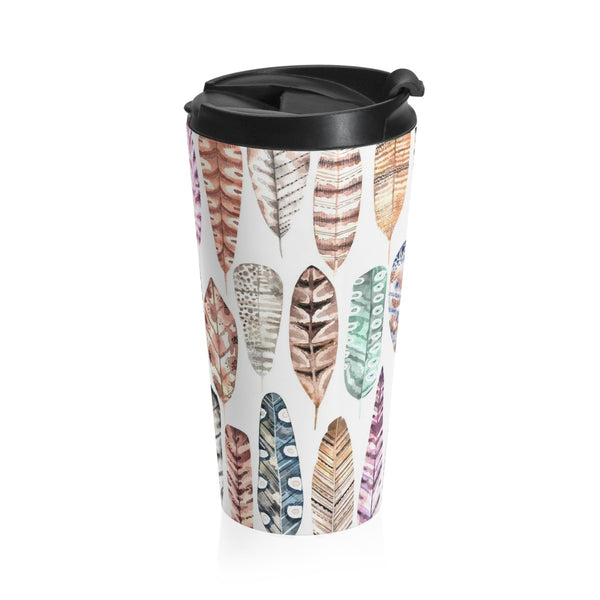 Boho Earth Tone Feathers Stainless Steel Travel Mug 15 oz