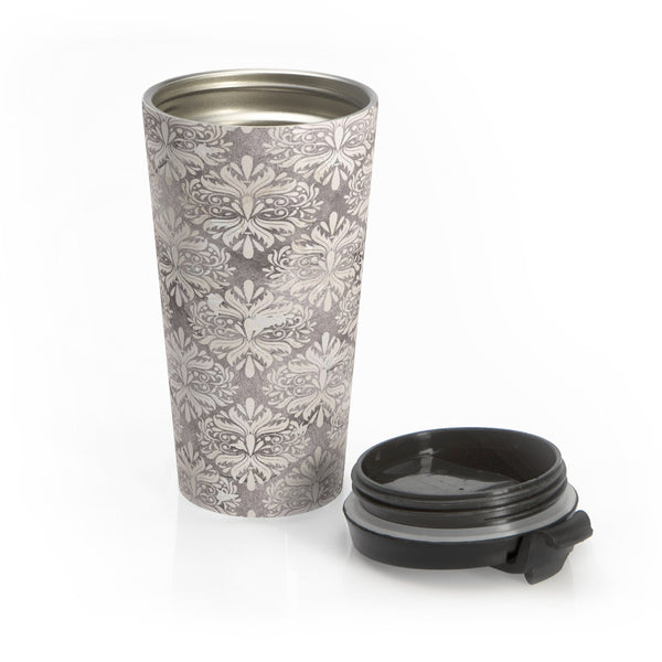Grey Flower Stainless Steel Travel Mug 15 oz