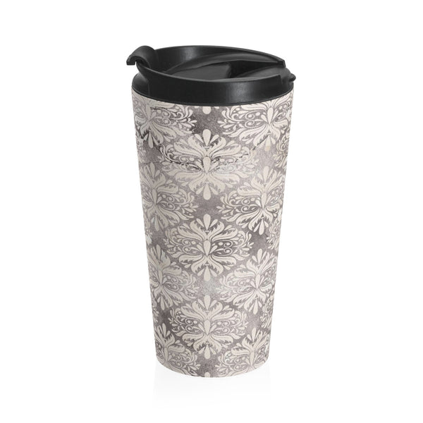 Grey Flower Stainless Steel Travel Mug 15 oz