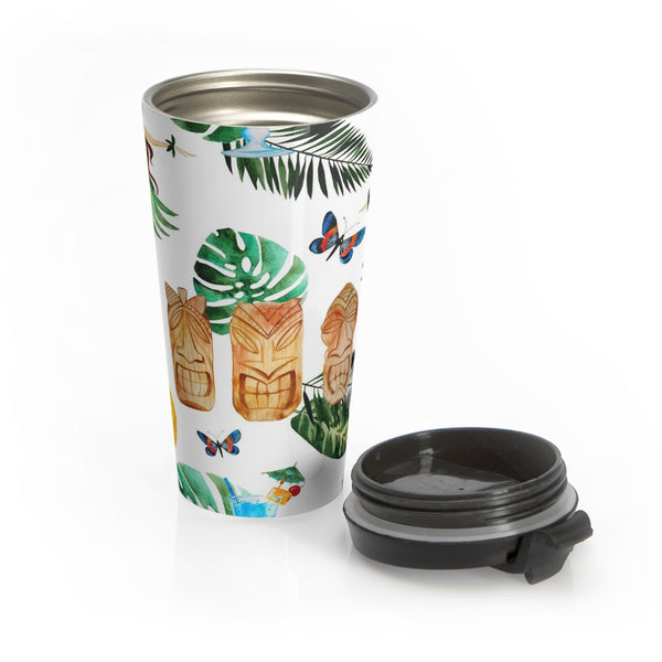 Hula Dancer and Tropical Flower Stainless Steel Travel Mug,  15oz