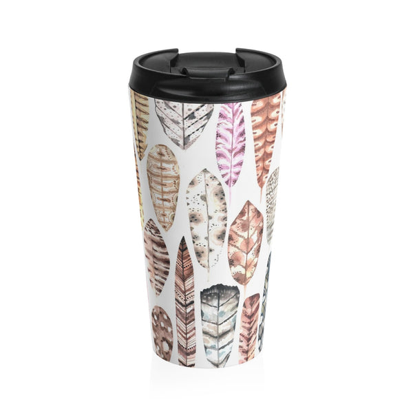 Boho Earth Tone Feathers Stainless Steel Travel Mug 15 oz