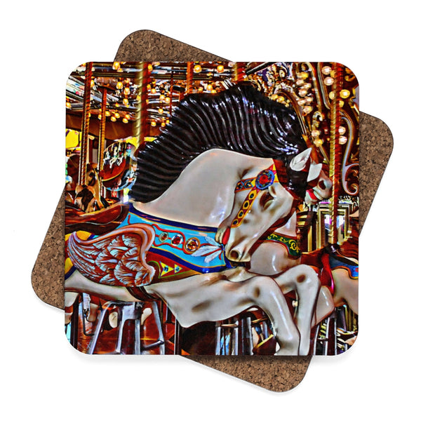 Seattle Carousel Horse Square Hardboard Coaster Set - 4pcs